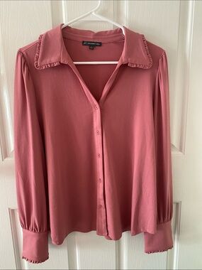 Adrianna Papell dusty rose ruffle-trim button-front blouse